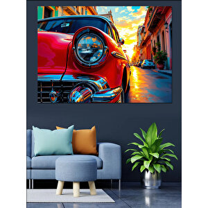 Kırmızı Klasik Araba Dekoratif Kanvas - Mdf Ahşap Tablo