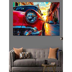 Kırmızı Klasik Araba Dekoratif Kanvas - Mdf Ahşap Tablo