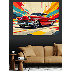 Kırmızı Klasik Araba Dekoratif Kanvas - Mdf Ahşap Tablo 100x140 cm