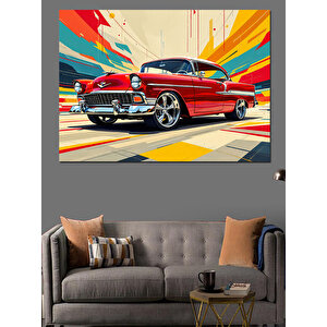 Kırmızı Klasik Araba Dekoratif Kanvas - Mdf Ahşap Tablo 100x140 cm
