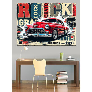 Retro Kırmızı Araba Dekoratif Kanvas - Mdf Ahşap Tablo 50x70 cm