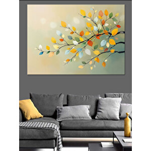 Sarı Yapraklı Ağaç Dalları Dekoratif Kanvas - Mdf Ahşap Tablo 25x35 cm