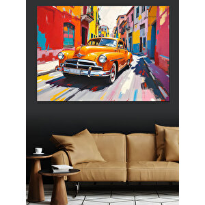 Sarı Klasik Araba Dekoratif Kanvas - Mdf Ahşap Tablo 35x50 cm