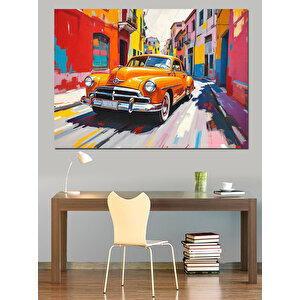 Sarı Klasik Araba Dekoratif Kanvas - Mdf Ahşap Tablo