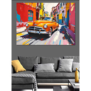 Sarı Klasik Araba Dekoratif Kanvas - Mdf Ahşap Tablo