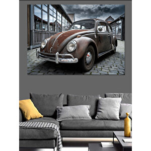 Klasik Araba Garaj Önünde Dekoratif Kanvas - Mdf Ahşap Tablo