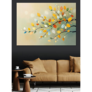 Sarı Yapraklı Ağaç Dalları Dekoratif Kanvas - Mdf Ahşap Tablo 35x50 cm