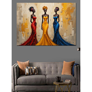 Üç Renkli Kadınlar Dekoratif Kanvas - Mdf Ahşap Tablo 70x100 cm