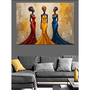 Üç Renkli Kadınlar Dekoratif Kanvas - Mdf Ahşap Tablo 70x100 cm