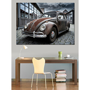 Klasik Araba Garaj Önünde Dekoratif Kanvas - Mdf Ahşap Tablo 50x70 cm