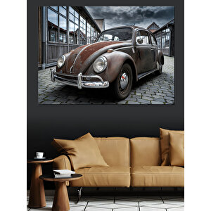 Klasik Araba Garaj Önünde Dekoratif Kanvas - Mdf Ahşap Tablo