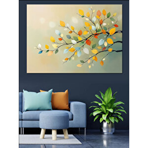 Sarı Yapraklı Ağaç Dalları Dekoratif Kanvas - Mdf Ahşap Tablo