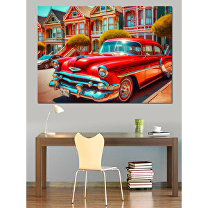 Kırmızı Klasik Araba Dekoratif Kanvas - Mdf Ahşap Tablo 25x35 cm