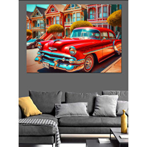 Kırmızı Klasik Araba Dekoratif Kanvas - Mdf Ahşap Tablo 25x35 cm
