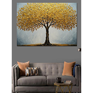 Sarı Yapraklı Büyük Ağaç Dekoratif Kanvas - Mdf Ahşap Tablo 100x140 cm