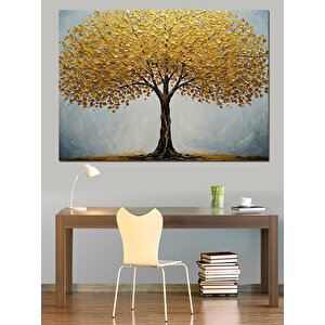 Sarı Yapraklı Büyük Ağaç Dekoratif Kanvas - Mdf Ahşap Tablo 100x140 cm