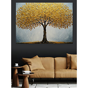 Sarı Yapraklı Büyük Ağaç Dekoratif Kanvas - Mdf Ahşap Tablo