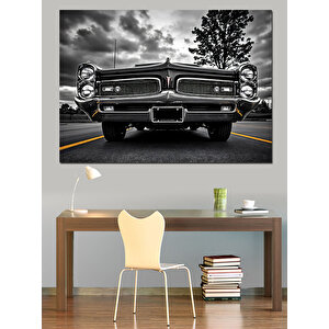 Klasik Amerikan Araba Siyah Beyaz Dekoratif Kanvas - Mdf Ahşap Tablo 25x35 cm