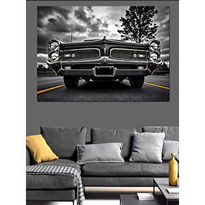 Klasik Amerikan Araba Siyah Beyaz Dekoratif Kanvas - Mdf Ahşap Tablo 25x35 cm