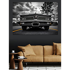 Klasik Amerikan Araba Siyah Beyaz Dekoratif Kanvas - Mdf Ahşap Tablo 25x35 cm