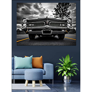 Klasik Amerikan Araba Siyah Beyaz Dekoratif Kanvas - Mdf Ahşap Tablo