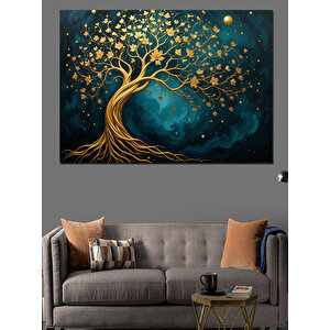 Büyülü Altın Yapraklı Ağaç Dekoratif Kanvas - Mdf Ahşap Tablo 50x70 cm