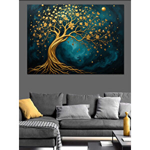 Büyülü Altın Yapraklı Ağaç Dekoratif Kanvas - Mdf Ahşap Tablo 50x70 cm