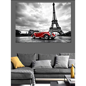 Kırmızı Klasik Araba Dekoratif Kanvas - Mdf Ahşap Tablo 100x140 cm
