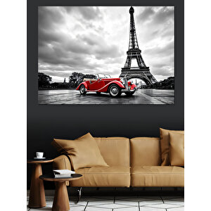 Kırmızı Klasik Araba Dekoratif Kanvas - Mdf Ahşap Tablo 100x140 cm