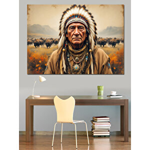 Kızılderili Reisi Doğada Portre Dekoratif Kanvas - Mdf Ahşap Tablo 70x100 cm