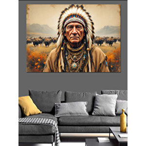 Kızılderili Reisi Doğada Portre Dekoratif Kanvas - Mdf Ahşap Tablo 70x100 cm
