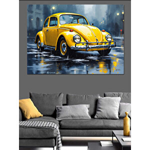 Sarı Vosvos Araba Dekoratif Kanvas - Mdf Ahşap Tablo