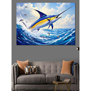 Okyanusta Zıplayan Kılıç Balığı Dekoratif Kanvas - Mdf Ahşap Tablo 35x50 cm