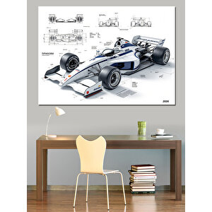 Mühendislik Çizimli Yarış Arabası Dekoratif Kanvas - Mdf Ahşap Tablo 70x100 cm