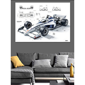 Mühendislik Çizimli Yarış Arabası Dekoratif Kanvas - Mdf Ahşap Tablo 70x100 cm