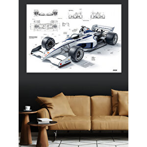 Mühendislik Çizimli Yarış Arabası Dekoratif Kanvas - Mdf Ahşap Tablo 70x100 cm
