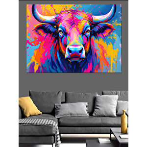 Soyut Renkli Boğa Dekoratif Kanvas - Mdf Ahşap Tablo 100x140 cm