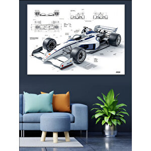 Mühendislik Çizimli Yarış Arabası Dekoratif Kanvas - Mdf Ahşap Tablo