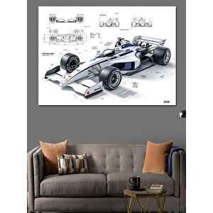 Mühendislik Çizimli Yarış Arabası Dekoratif Kanvas - Mdf Ahşap Tablo
