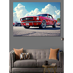 Kırmızı Klasik Araba Manzarası Dekoratif Kanvas - Mdf Ahşap Tablo 100x140 cm