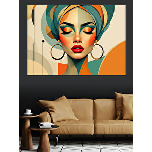 Renkli Türbanlı Portre Dekoratif Kanvas - Mdf Ahşap Tablo 70x100 cm