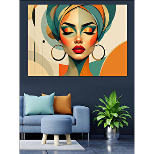 Renkli Türbanlı Portre Dekoratif Kanvas - Mdf Ahşap Tablo 70x100 cm