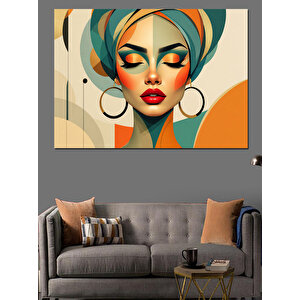 Renkli Türbanlı Portre Dekoratif Kanvas - Mdf Ahşap Tablo 70x100 cm