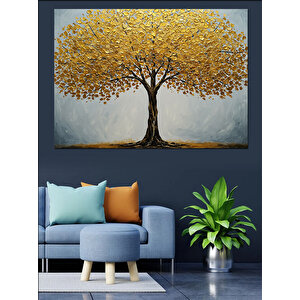 Sarı Yapraklı Büyük Ağaç Dekoratif Kanvas - Mdf Ahşap Tablo 50x70 cm