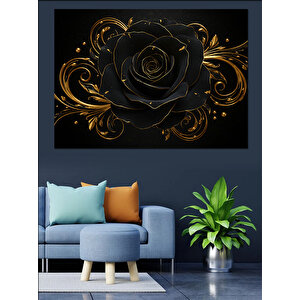 Simsiyah Gül Altın Yaprak Dekoratif Kanvas - Mdf Ahşap Tablo 50x70 cm
