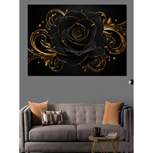 Simsiyah Gül Altın Yaprak Dekoratif Kanvas - Mdf Ahşap Tablo 50x70 cm