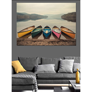 Göl Kenarında Sandallar Dekoratif Kanvas - Mdf Ahşap Tablo 70x100 cm