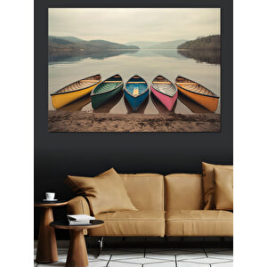 Göl Kenarında Sandallar Dekoratif Kanvas - Mdf Ahşap Tablo 70x100 cm