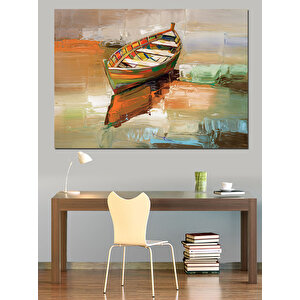 Renkli Yansımada Küçük Sandal Dekoratif Kanvas - Mdf Ahşap Tablo 35x50 cm