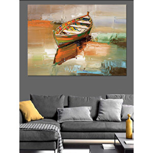Renkli Yansımada Küçük Sandal Dekoratif Kanvas - Mdf Ahşap Tablo 35x50 cm
